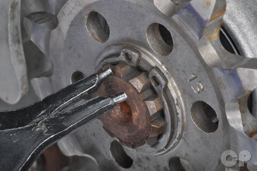 The RM-Z250 countershaft sprocket is held on by a snap ring.