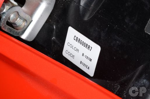 Honda CBR600RR Color Code Sticker Location.