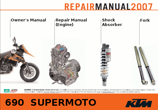 Access the owner's manual, engine repair, shock absorber, and fork manuals for the KTM 690SM.