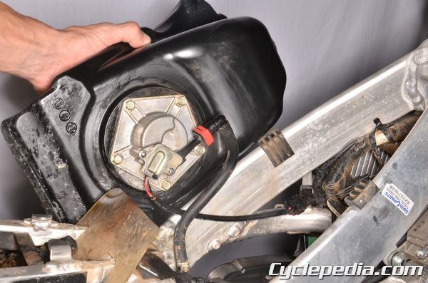 Kawasaki KX450F fuel injection system troubleshooting fuel tank installation fuel pump inspection